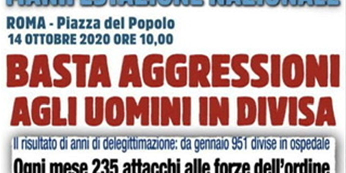 Oggi a Roma partecipo alla manifestazione “Basta aggressioni agli uomini in divisa” indetta dalle Forze dell’ordine 