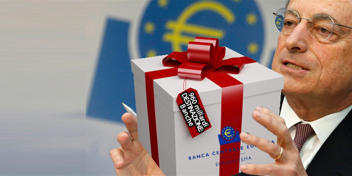 La farsa dei 960 miliardi che la Bce immetterebbe nel mercato: a beneficiarne sarebbero le banche mentre a imprese e famiglie andrebbero solo 5 o 6 miliardi, cioè lo 0,3%!