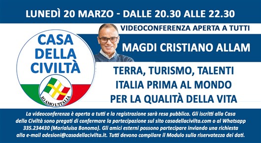 Videoconferenza di Magdi Cristiano Allam “Terra, Turismo, Talenti. Italia prima al Mondo per la qualità della vita” (Lunedì 20 marzo, ore 20,30)