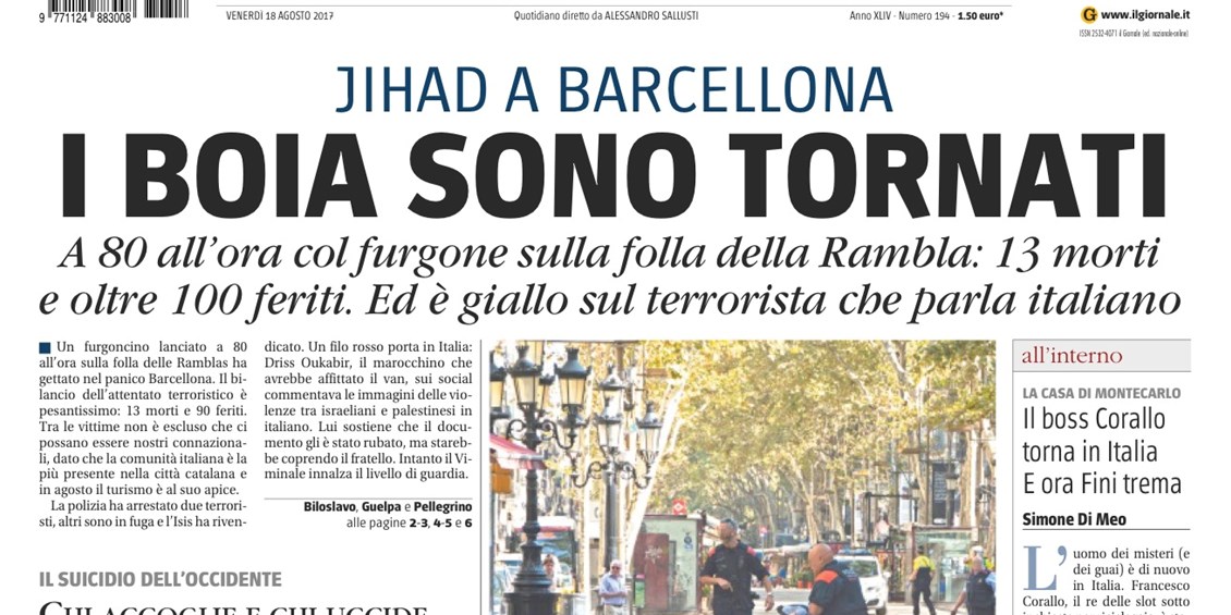 La strage di Barcellona ci conferma che dobbiamo innanzitutto riscattare la certezza di chi siamo e poi combattere l'islam che ci vuole sottomettere