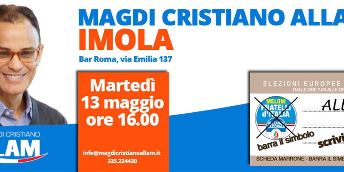 Magdi Cristiano Allam a Imola martedì 13 maggio alle ore 16 (Bar Roma, via Emilia 137) 
