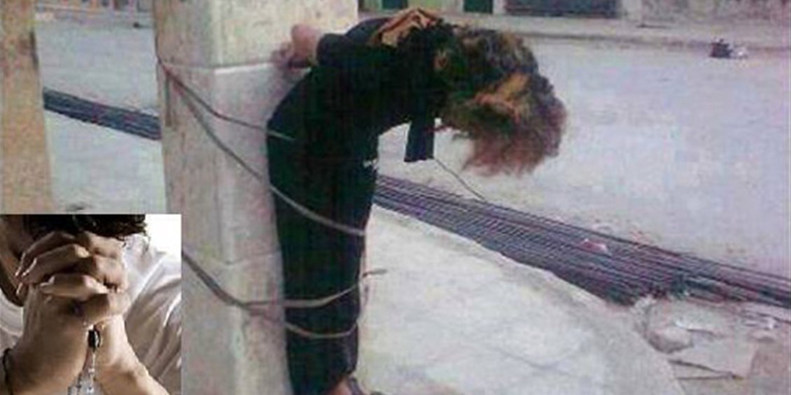 FOTO TERRIFICANTE - Donna cristiana lasciata morire legata ad una colonna ad Aleppo: ecco chi sono i terroristi islamici